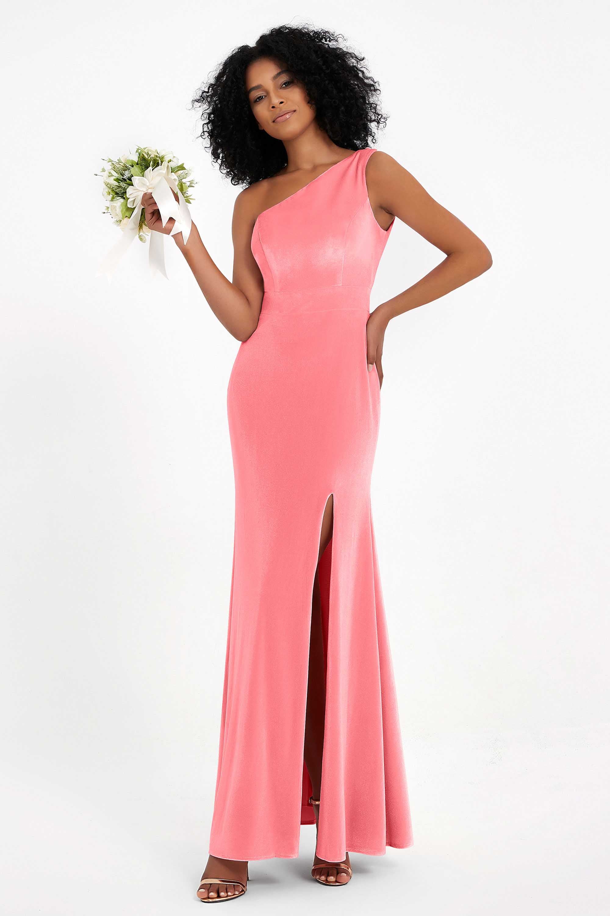 One Shoulder Sheath Sexy Formal Evening Party Dresses with Slit Bridesmaid Dress Prom Gowns