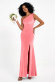 One Shoulder Sheath Sexy Formal Evening Party Dresses with Slit Bridesmaid Dress Prom Gowns