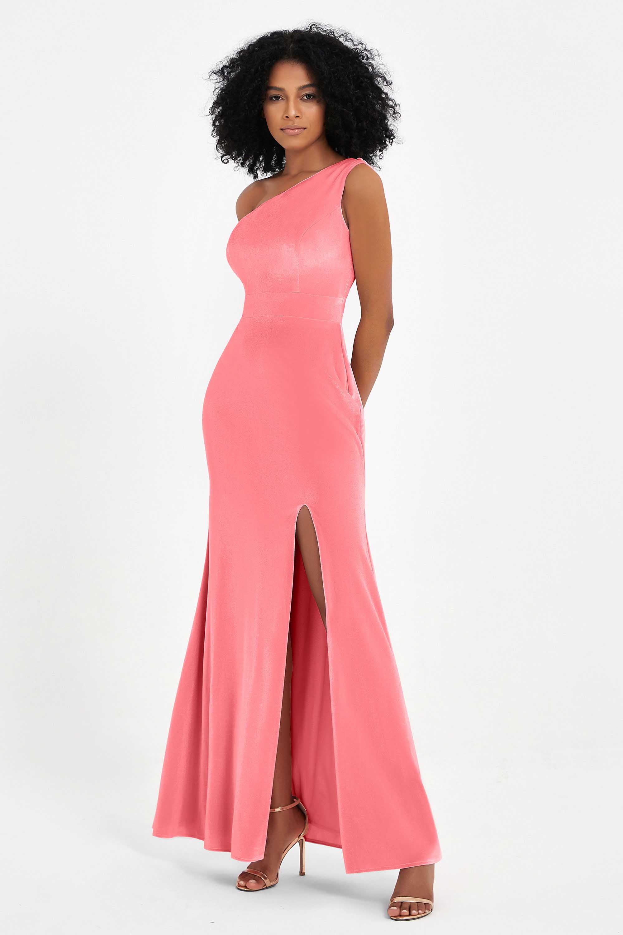 One Shoulder Sheath Sexy Formal Evening Party Dresses with Slit Bridesmaid Dress Prom Gowns