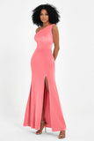 One Shoulder Sheath Sexy Formal Evening Party Dresses with Slit Bridesmaid Dress Prom Gowns