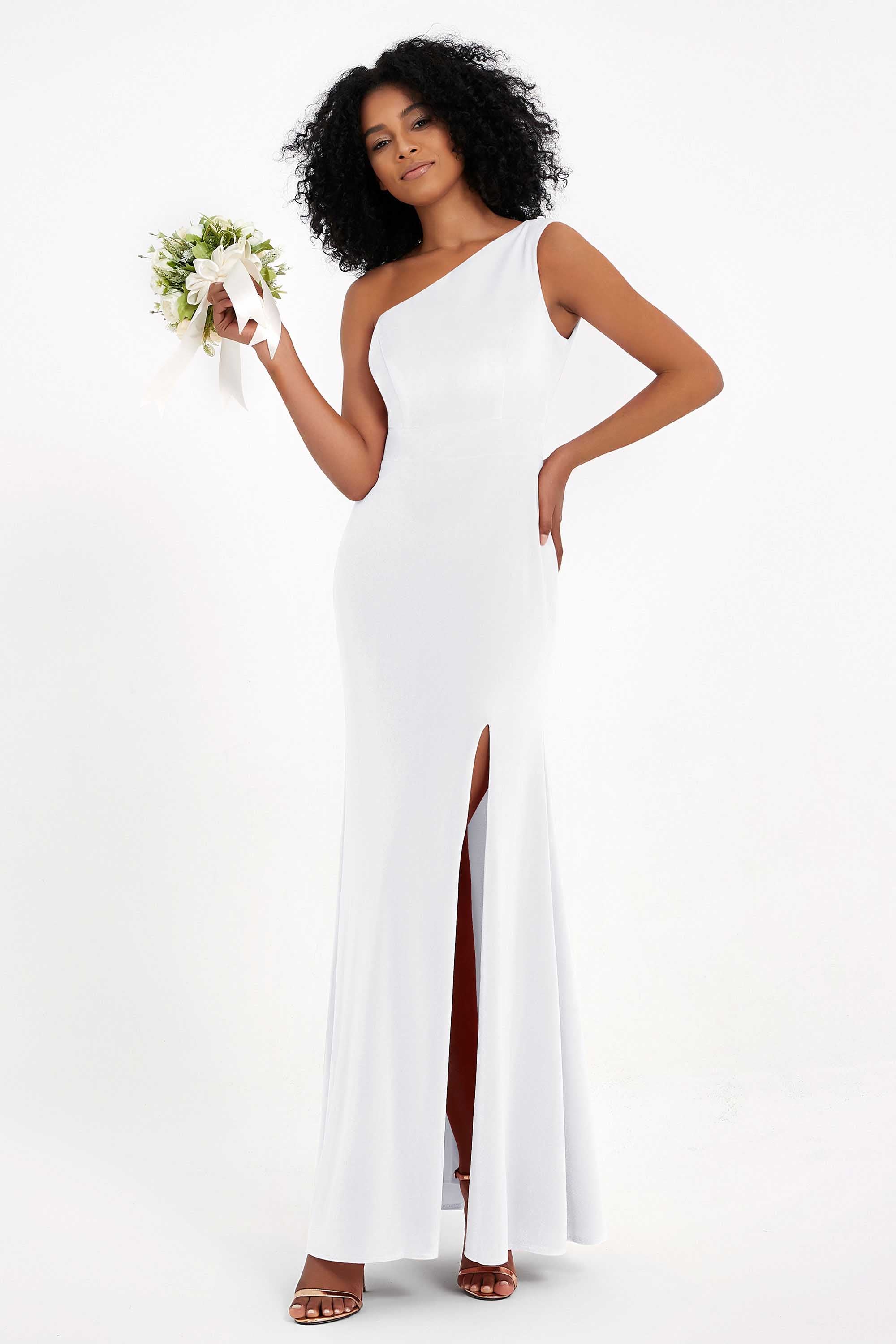 One Shoulder Sheath Sexy Formal Evening Party Dresses with Slit Bridesmaid Dress Prom Gowns