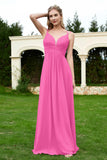 Spaghetti Straps Chiffon Bridesmaid Dress Pleated V Neck Formal Evening Dresses Gowns