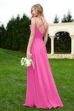 Spaghetti Straps Chiffon Bridesmaid Dress Pleated V Neck Formal Evening Dresses Gowns