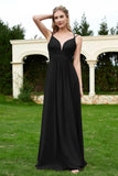 Spaghetti Straps Chiffon Bridesmaid Dress Pleated V Neck Formal Evening Dresses Gowns