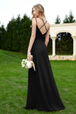 Spaghetti Straps Chiffon Bridesmaid Dress Pleated V Neck Formal Evening Dresses Gowns