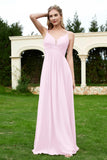 Spaghetti Straps Chiffon Bridesmaid Dress Pleated V Neck Formal Evening Dresses Gowns