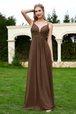 Spaghetti Straps Chiffon Bridesmaid Dress Pleated V Neck Formal Evening Dresses Gowns
