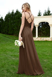 Spaghetti Straps Chiffon Bridesmaid Dress Pleated V Neck Formal Evening Dresses Gowns