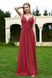 Spaghetti Straps Chiffon Bridesmaid Dress Pleated V Neck Formal Evening Dresses Gowns