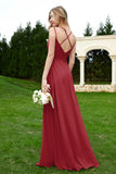 Spaghetti Straps Chiffon Bridesmaid Dress Pleated V Neck Formal Evening Dresses Gowns