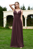 Spaghetti Straps Chiffon Bridesmaid Dress Pleated V Neck Formal Evening Dresses Gowns