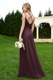 Spaghetti Straps Chiffon Bridesmaid Dress Pleated V Neck Formal Evening Dresses Gowns
