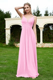 Spaghetti Straps Chiffon Bridesmaid Dress Pleated V Neck Formal Evening Dresses Gowns
