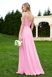 Spaghetti Straps Chiffon Bridesmaid Dress Pleated V Neck Formal Evening Dresses Gowns