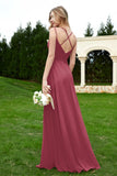 Spaghetti Straps Chiffon Bridesmaid Dress Pleated V Neck Formal Evening Dresses Gowns