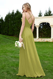 Spaghetti Straps Chiffon Bridesmaid Dress Pleated V Neck Formal Evening Dresses Gowns