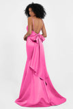 Spaghetti Straps V Neck Satin Formal Evening Dresses Mermaid Prom Party Gowns with Bowknot