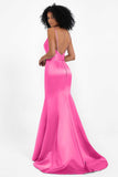 Spaghetti Straps V Neck Satin Formal Evening Dresses Mermaid Prom Party Gowns with Bowknot