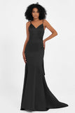 Spaghetti Straps V Neck Satin Formal Evening Dresses Mermaid Prom Party Gowns with Bowknot