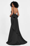 Spaghetti Straps V Neck Satin Formal Evening Dresses Mermaid Prom Party Gowns with Bowknot