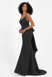 Spaghetti Straps V Neck Satin Formal Evening Dresses Mermaid Prom Party Gowns with Bowknot