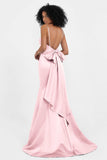 Spaghetti Straps V Neck Satin Formal Evening Dresses Mermaid Prom Party Gowns with Bowknot