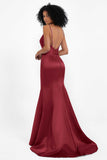 Spaghetti Straps V Neck Satin Formal Evening Dresses Mermaid Prom Party Gowns with Bowknot