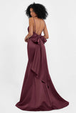 Spaghetti Straps V Neck Satin Formal Evening Dresses Mermaid Prom Party Gowns with Bowknot