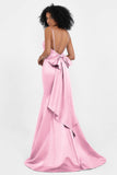 Spaghetti Straps V Neck Satin Formal Evening Dresses Mermaid Prom Party Gowns with Bowknot