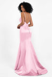 Spaghetti Straps V Neck Satin Formal Evening Dresses Mermaid Prom Party Gowns with Bowknot