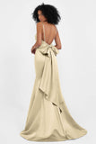 Spaghetti Straps V Neck Satin Formal Evening Dresses Mermaid Prom Party Gowns with Bowknot