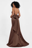 Spaghetti Straps V Neck Satin Formal Evening Dresses Mermaid Prom Party Gowns with Bowknot