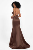 Spaghetti Straps V Neck Satin Formal Evening Dresses Mermaid Prom Party Gowns with Bowknot