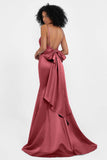 Spaghetti Straps V Neck Satin Formal Evening Dresses Mermaid Prom Party Gowns with Bowknot