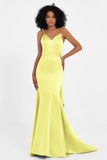 Spaghetti Straps V Neck Satin Formal Evening Dresses Mermaid Prom Party Gowns with Bowknot