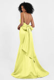 Spaghetti Straps V Neck Satin Formal Evening Dresses Mermaid Prom Party Gowns with Bowknot