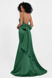 Spaghetti Straps V Neck Satin Formal Evening Dresses Mermaid Prom Party Gowns with Bowknot