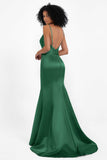 Spaghetti Straps V Neck Satin Formal Evening Dresses Mermaid Prom Party Gowns with Bowknot