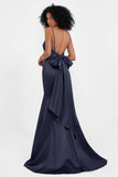 Spaghetti Straps V Neck Satin Formal Evening Dresses Mermaid Prom Party Gowns with Bowknot