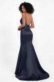 Spaghetti Straps V Neck Satin Formal Evening Dresses Mermaid Prom Party Gowns with Bowknot