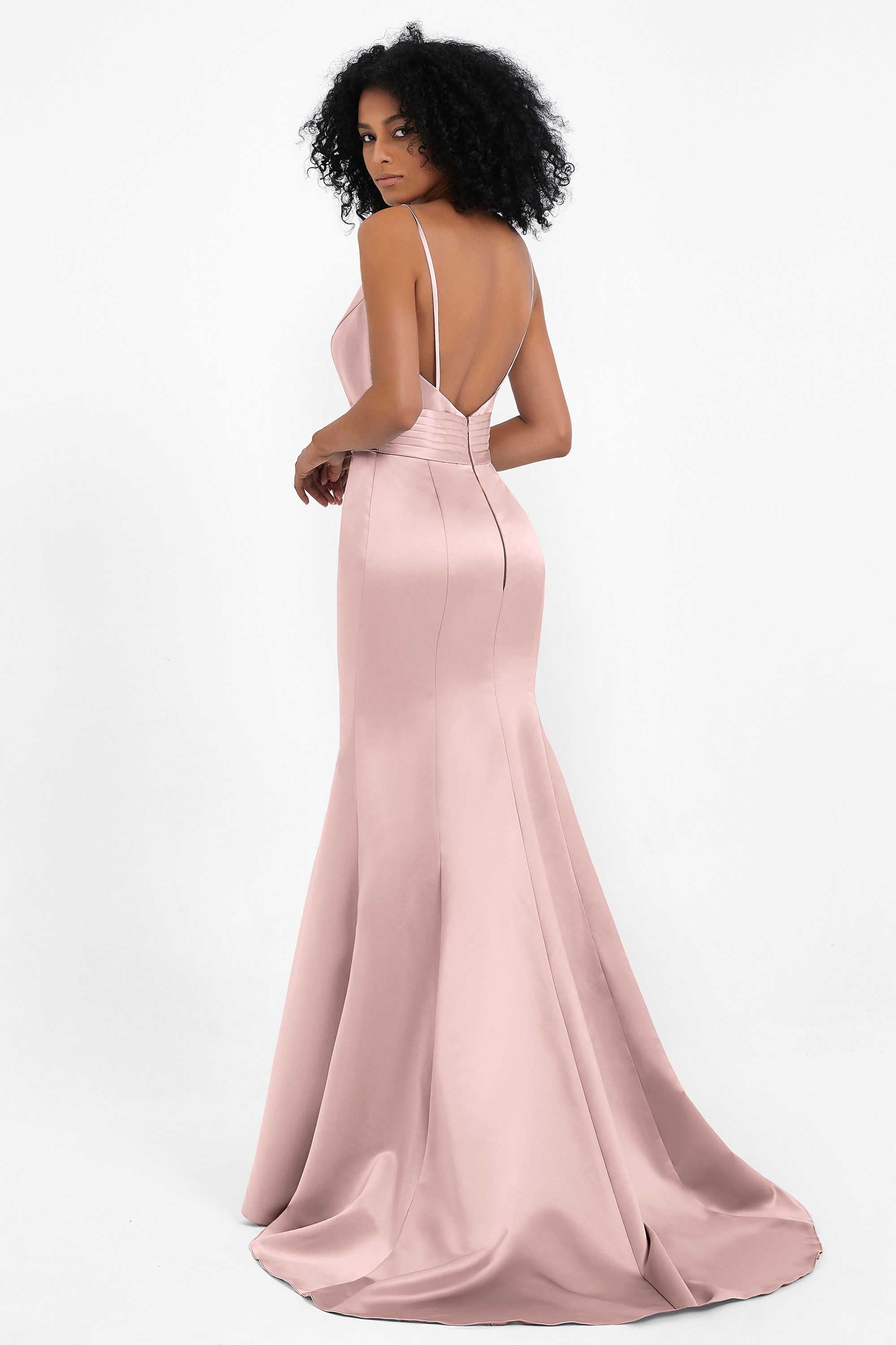Spaghetti Straps V Neck Satin Formal Evening Dresses Mermaid Prom Party Gowns with Bowknot