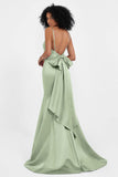 Spaghetti Straps V Neck Satin Formal Evening Dresses Mermaid Prom Party Gowns with Bowknot