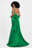 Spaghetti Straps V Neck Satin Formal Evening Dresses Mermaid Prom Party Gowns with Bowknot