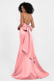 Spaghetti Straps V Neck Satin Formal Evening Dresses Mermaid Prom Party Gowns with Bowknot