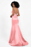 Spaghetti Straps V Neck Satin Formal Evening Dresses Mermaid Prom Party Gowns with Bowknot