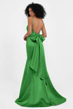 Spaghetti Straps V Neck Satin Formal Evening Dresses Mermaid Prom Party Gowns with Bowknot