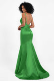 Spaghetti Straps V Neck Satin Formal Evening Dresses Mermaid Prom Party Gowns with Bowknot