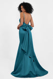Spaghetti Straps V Neck Satin Formal Evening Dresses Mermaid Prom Party Gowns with Bowknot