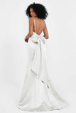 Spaghetti Straps V Neck Satin Formal Evening Dresses Mermaid Prom Party Gowns with Bowknot