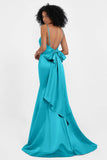 Spaghetti Straps V Neck Satin Formal Evening Dresses Mermaid Prom Party Gowns with Bowknot